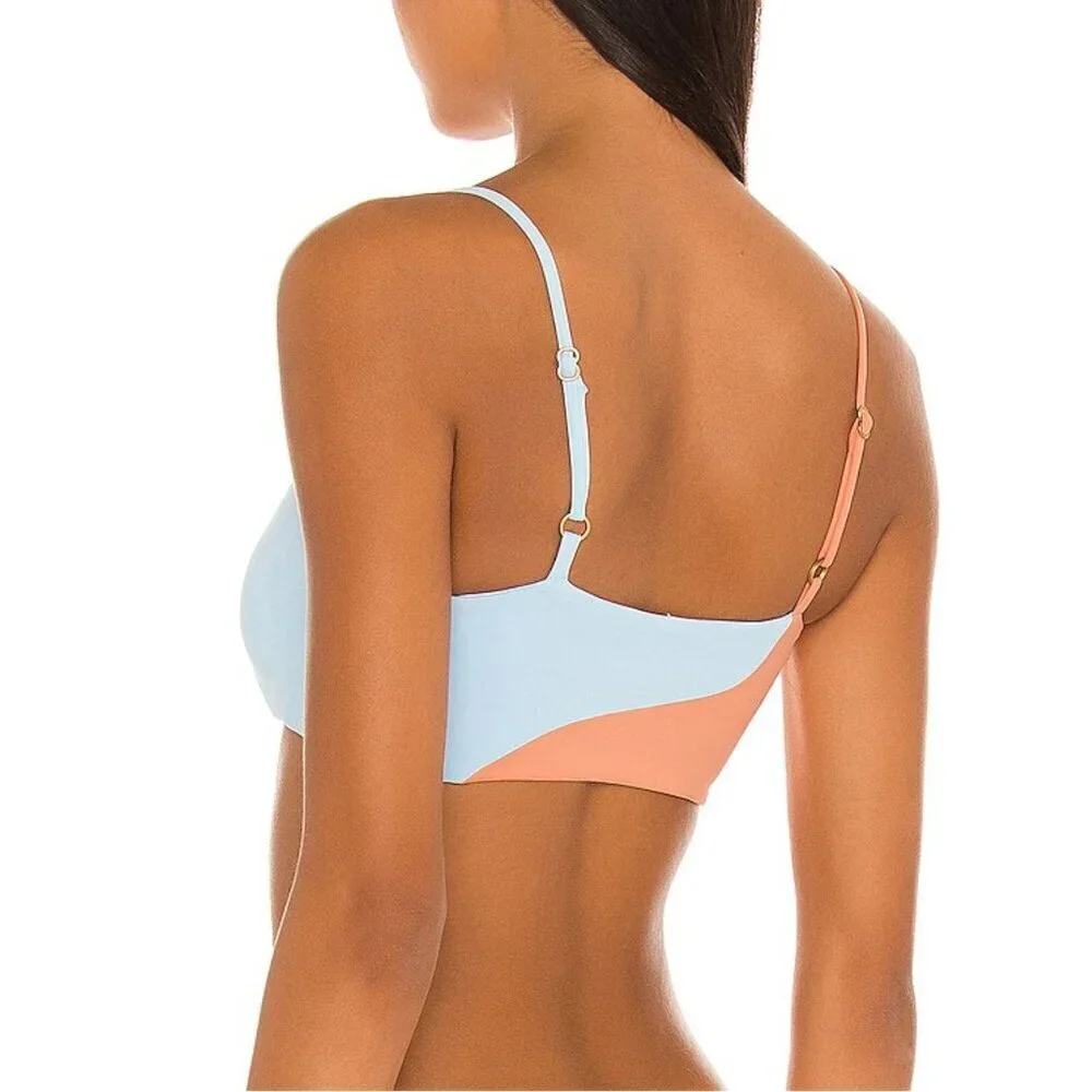 NEW l*space Ari Color Block Pullover Bikini Top in Tangy and Sky Blue Sz. L